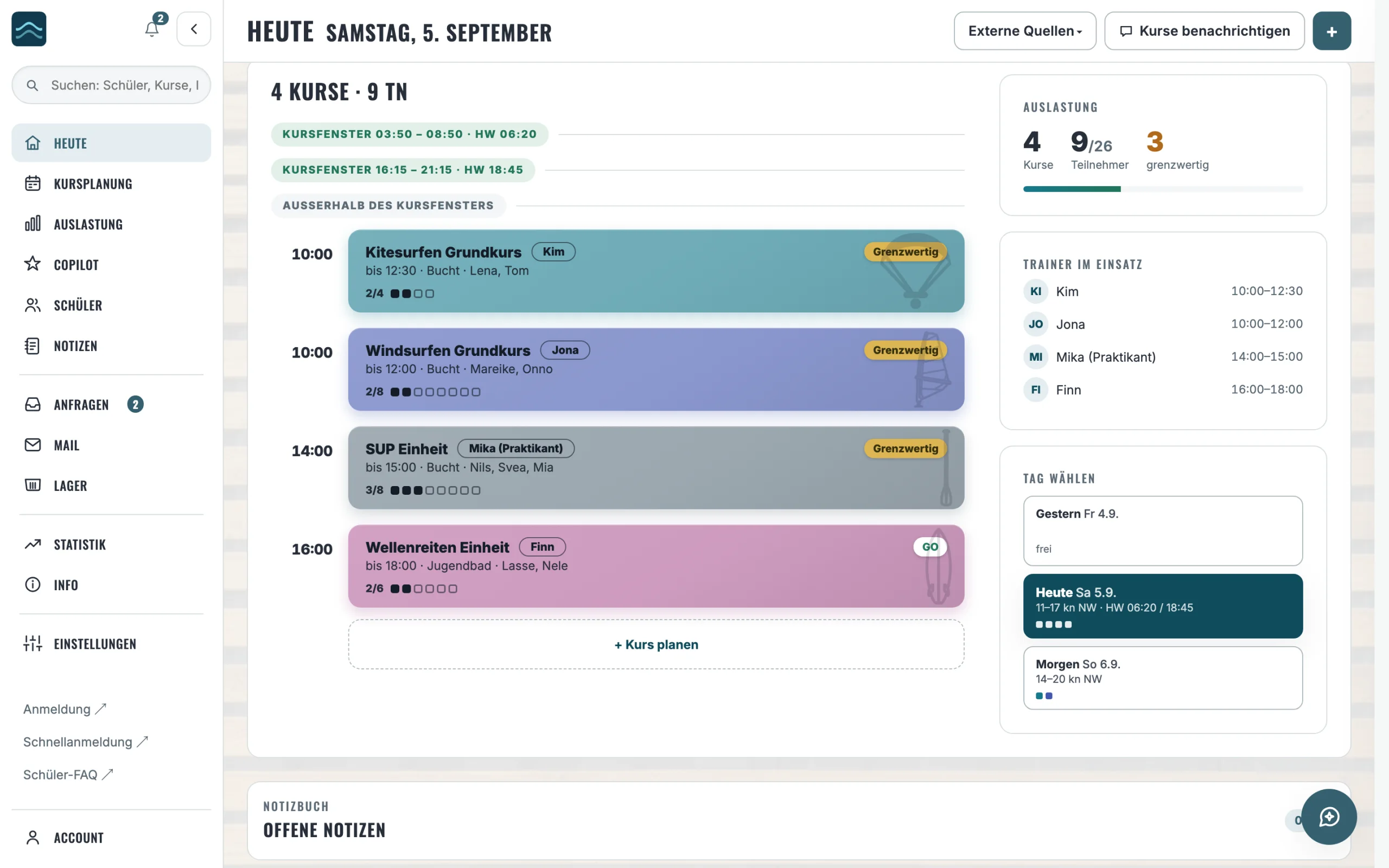 Dashboard am Morgen: Ampel, Kurse des Tages und Empfehlung je Kurs